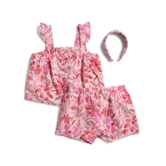 B TWEEN Rose Big Girls 2pc Woven Button Front Tank And Shorts Set With Headband - Picture 1 of 2